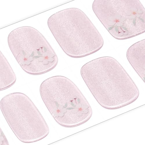 DANNI & TONI 28Pcs Semi Cured Gel Nail Wraps,Transparent Cat Eye Flower Soft Self-Adhesive Gel Nail Stickers(Petals of Glass),UV/LED Lamp Required Salon-Quality Gel Nail Polish Strips