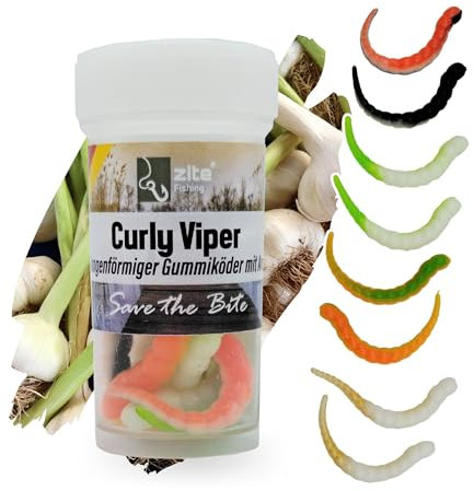 Zite Fishing Curly Viper Gummiköder Forelle 8 STK - Schlangenartiger Gummi Forellenköder 6,5cm – UL Angelköder Forelle Rotierend & Schlängelnd – Phthalatfrei & Handgefertigt (Schock Mix Knoblauch)