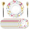 50 Stück Frühling Blumen Papier Platzsets rund Papier Tischsets Gänseblümchen Libelle Einweg Platzsets rund 34 cm, Sommer Saisonal Dekor für Tisch, Küche, Esstisch, Urlaub, Party