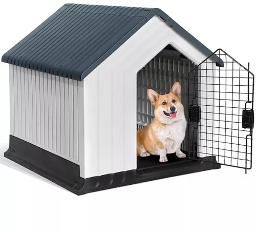 Durable Plastic Dog House Weatherproof Kennel Shelter for Indoor and Outdoor Use for Small Dogs and Pets, Blue/Black (Black, 62.2 x 61.5 x 60.2 cm)