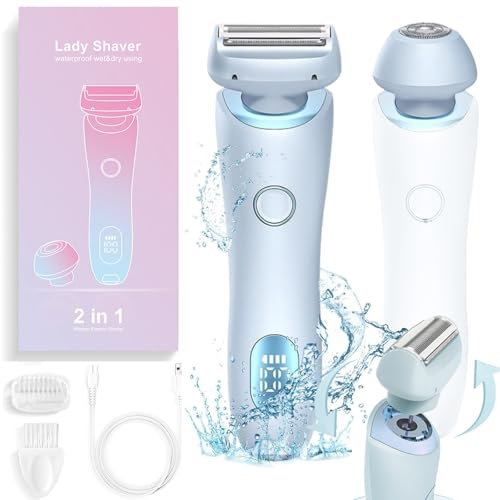 Lady Shaver for Women, Ladies Smooth Shave Razor,2 in 1 Wet & Dry Shaver,Painless Bikini Trimmers Pubic Hair Removal Epilator,Electric Women's Razor for Face Lips Arms Legs Armpits (Blue)
