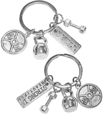 Lot De 2 Porte-Clés Haltères, Porte-Clés Créatifs en Métal, Porte-Clés avec Paroles Inspirantes, Porte-Clés Pendentif À La Mode, Petits Cadeaux d'exercice