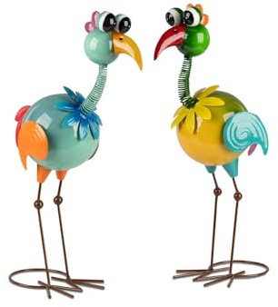 formano 2er Set Metall-Figur Vogel Wackel-Kopf 50 cm Gartenfigur Handbemalt Bunt Lackiert Wackelfigur Gartendeko Vögelfiguren In und Outdoor Skulptur Terrasse Balkon