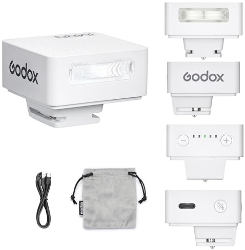 Godox IM20 Kamerablitz, Mini Flash Speedlite, GN15 mit 7 Stufen Blitzleistung, CCT 6000K±200K mit optischer Steuerung S1/S2 für Fuji/Sony/Nikon/Canon/Olympus Kamera (White)