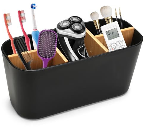 Porta Spazzolino Elettrico Bagno, Porta Spazzolini Elettrici, Portaspazzolino Elettrico, Portaspazzolino e Dentifricio in Bambù con 5 Scomparti Rimovibile per Organizer da Bagno Ufficio Cucina