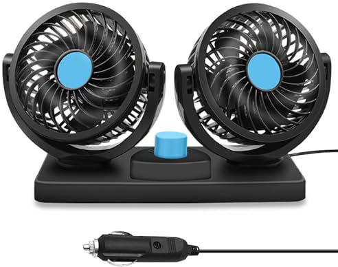 YeahBoom Auto Ventilator,12V Doppelkopf Autolüfter,360° Grad Drehbar mit 2 Geschwindigkeiten,Ventilator für Zigarettenanzünder,Auto Kühlluftventilator,KFZ Lüfter für Lkw Van Suv Rv