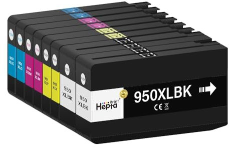 Hepta Print 8er Patrone 950 951 XL für HP 950XL 951XL Druckerpatrone Multipack Tintenpatronen Kompatibel für HP Officejet Pro 251dw,271dw,276dw,8100 8610 8620 8630 8640 8650 8660 8615 8616 8625 8600