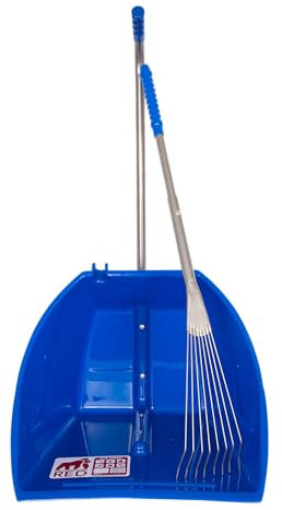 Red Gorilla Blue 80cm Big TIDEE with Long Metal Rake Horse Manure Shovel Scoop Multi Purpose Large Lightweight Dustpan for Paddock Stable Horsebox Equestrian or Garden Waste Leaf Rake