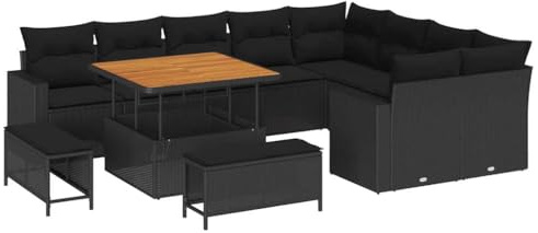 vidaXL Garten-Sofa-Set mit Kissen 12 pcs Schwarz 100 x 100 x 71 cm, Garten und Terrasse, Moderne Möbel, abnehmbare Kissen, Loungeset, Rattansofa, Sommer Entspannung!
