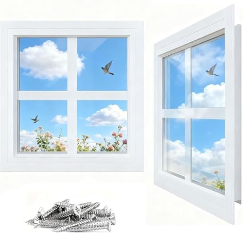 WUDLEP 2 Pack 12 x 12 Shed Window, White Flush Mount Window with Tempered Glass, Aluminum Household Windows with Screws for Playhouses, Sheds, Garage and Chicken Coops