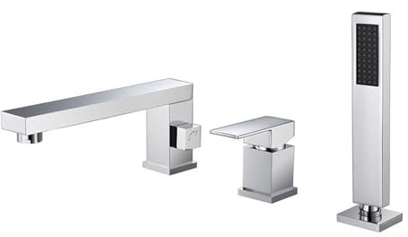 Robinet Salle Bain Baignoire et Douche 3 Trous Mitigeur Monocommande Baignoire Sur Gorge en Cuivre,Chromé