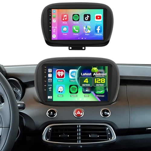 4+128GB Android 15 Autoradio pour Fiat 500X 2014-2020 Carplay Android Auto sans Fil, Ecran Tactile 9 Pouces Poste Radio Voiture Bluetooth Stereo Con WiFi, GPS, Caméra de Recul, FM RDS, SWC