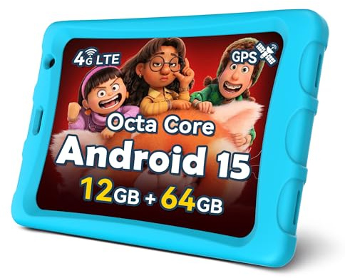 Topsand 8 Inch Android 15 Tablet with Sim Card Slot Uncloked, Cellular Tablet Phone with 4G LTE, Octa Core,12GB RAM 64GB ROM 2TB TF Expandable, 5G WiFi, 8MP Camera, 5100mAh, Tableta with Case(Blue)