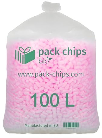 PACK CHIPS bio Verpackungschips Füllmaterial 100 L - Antistatische Polsterchips - Füllmaterial für Pakete - Verpackungsmaterial BIO - 100% Natürlich Abbaubar aus Stärke