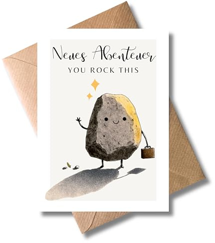 WBdesignz Karte „Neues Abenteuer - You Rock This“ mit Umschlag - humorvolle Glückwunschkarte Abschied, Neuanfang oder Jobwechsel, Motivationskarte - für Kollegen Freunde Familie - süßer Stein (DIN A6)