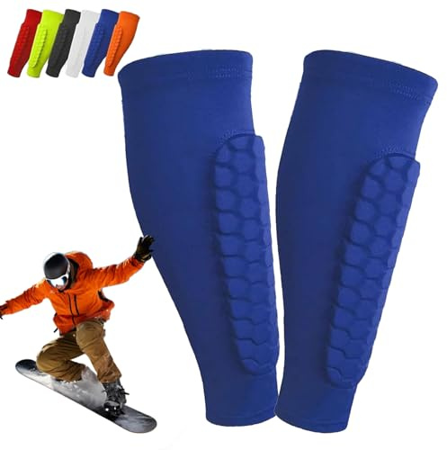 Schienbeinschoner Skifahren, Ski Schienbeinschoner, Skisocken mit Schienbeinschutz, Ski Guards Gel, Lange, Elastische, Stoßfeste Gamaschen mit Wabenstruktur, für Fußball und Skifahren