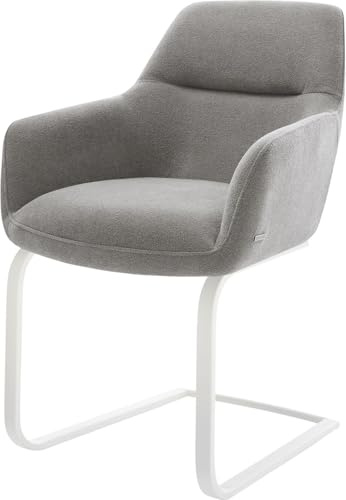 DELIFE Schwingstuhl Pejo-Flex Freischwinger flach Weiß Strukturstoff Soft Grau Taschenfederkern