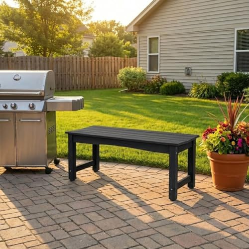 BIXUYOU 2-Personen-Terrassenbank ohne Rückenlehne,Gartenbank, Allwetter-Terrassenbank, wetterfeste Gartenbank, die Niemals verrottet und verblasst, für Garten, Veranda, Hinterhof und Park