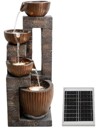 Solar Water Feature, Copper Falls Cascade with Battery Backup – Solar Powered Garden Fountain, Self-Contained Design, No Wiring or Running Costs, Outdoor Patio & Lawn Décor