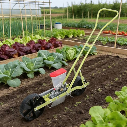 levigationlu Manuelle Gartensämaschine Mit Schiebefunktion, Einstellbarem Reihenabstand/Pflanzenabstand/Saattiefe, Handsämaschine Für Mais, Präzisions-Saatgutstreuer Für 2-10 mm Kleine Samen 1Row