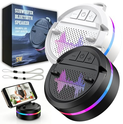 Portable Bluetooth Speaker with RGB Lights & Phone Stand, Wireless Induction Speaker With BT5.3, 360° Sound, 5W Clear Sound, True Wireless Stereo Gifts for Men Women Birthday Home Office (2Pcs)