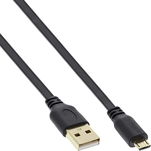 InLine 21453 Cavo Micro USB 2.0, Piatto, Type-A Maschio a Type Micro-B Maschio, 1 m, Nero