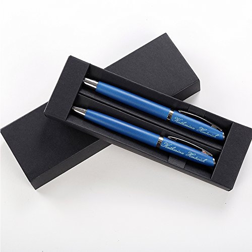 polar-effekt Kugelschreiber Schreibset Alphabet mit Gravur - Farbe blau - Drehkugelschreiber und Rollerball schwarzschreibend - mit Geschenk-Etui