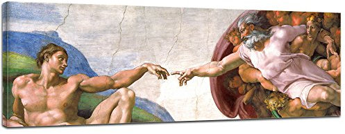 Bilderdepot24 Bild auf Leinwand | Michelangelo Die Erschaffung Adams in 90x30 cm als Wandbild | Wand-deko Dekoration Wohnung alte Meister | 180211-90x30