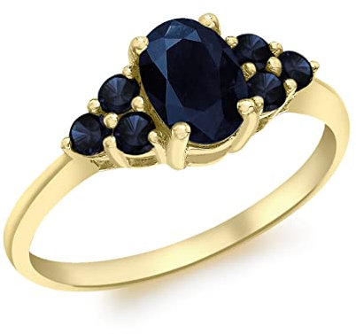 CARISSIMA Damen-Ring 9ct Yellow Sapphire Cluster Size P 375 Gelbgold Saphir schwarz Ovalschliff Gr. 56 (17.8)-1.47.4130