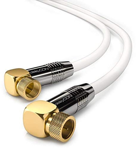 deleyCON 5m SAT Antennenkabel - 4K Ultra-HD Full HD HDTV - Satellitenkabel Koaxialkabel - 2x Gewinkelt - F-Stecker (90° Grad) zu F-Stecker (90° Grad) - Metallstecker - Weiß