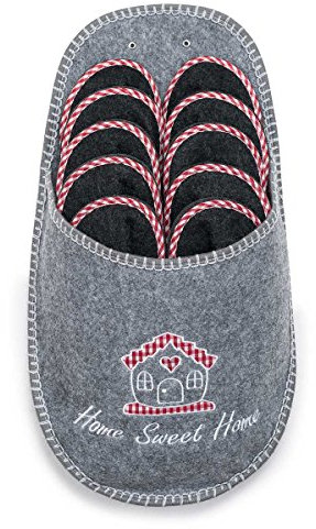 UMOI - Pantoufles pour invités antidérapantes Home Sweet Home avec Broderie sophistiquée, antidérapant, Pantoufles de Feutre pour Femme, Homme 5 Paires 5 Tailles différentes