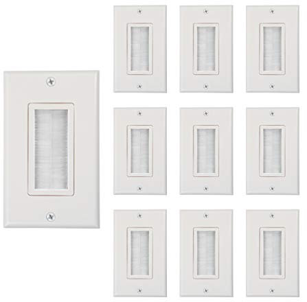 Buyer's Point Brush Wall Plate [UL Listed], Decora Style, Cable Pass Through Insert for Wires, Single Gang Cable Access Strap, Wall Socket for HDTV, HDMI, Home Theater Systems (10 Pack, White)