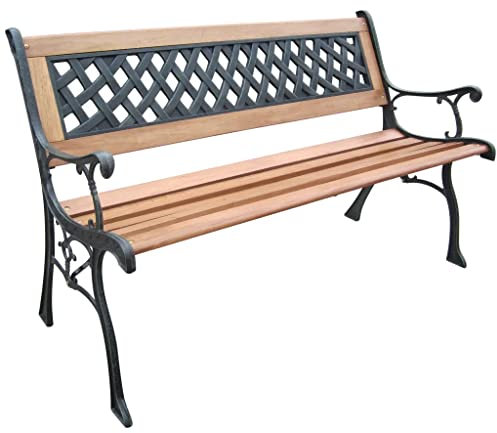 Haushalt International Parkbank Barcelona 120cm - Holzbank Garten, Gartenbank Gusseisen, Sitzbank Holz, ideal als 2er Sitzbank, Bank mit Lehne
