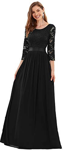 Ever-Pretty Women's Round Neck 3/4 Sleeves A Line Empire Waist Lace Elegant Maxi Bridesmaid Dresses Black 30UK