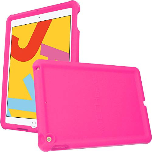 TECHGEAR Bumper Designed for Apple iPad 10.2 2021 2020 2019, 9th / 8th / 7th Generation, Rugged Shockproof Soft Silicone Protective Easy Grip Anti-Slip Kids Proof Case with Screen Film [PINK]