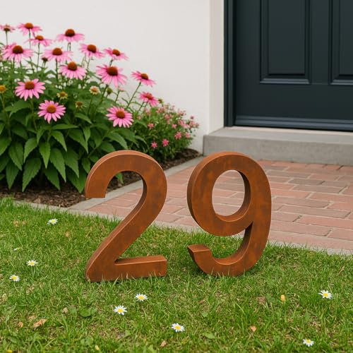 Edelrost Hausnummer aus Metall Rost Gartenstecker Gartenfigure Handarbeit 032062 B4*H40cm (032062-4)