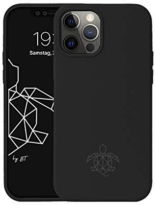 turtleandcase Silikonhülle für iPhone 12/12 Pro (6,1) - Liquid Silicone Case - Kostenloses Panzerglas - Hochwertiges Silikon mit Rundumschutz - Kratzfestes Mikrofaserfutter Schutzcase (Schwarz)