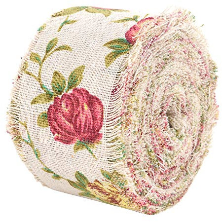 Rose Blume gedruckt Jute Band DIY gedruckt Rose Blume Sackleinen Band Baumwollband Rustikale Hochzeit Home Craft DIY Dekoration