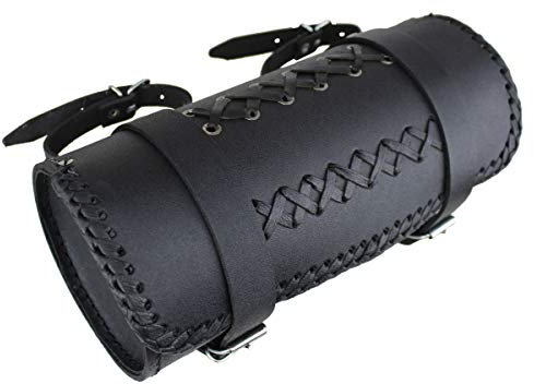 Universal Motorrad Werkzeugtasche, Motorrad Satteltasche Echt Leder wasserdicht Rolle, Biker Chopper Toolbag Lenkerrolle, Custom Biker Gepäck Taschen Schwarz