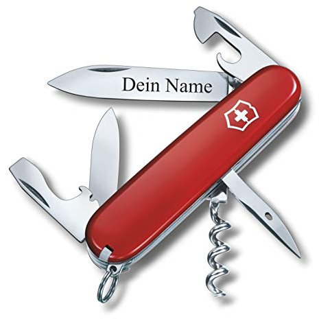Victorinox Taschenmesser Spartan mit Wunsch Gravur auf der Klinge I Geschenk für Männer Frauen I zum Geburtstag I Schweizer Taschenmesser personalisiert mit 12 Funktionen 1.3603 (rot)