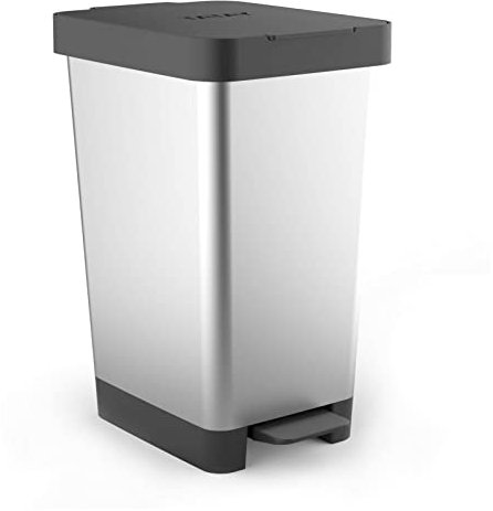 Tatay 1021301 - Cubo de pedal smart, 25 l de capacidad, pedal retráctil, polipropileno, libre de BPA, bolsa basura 30 L, color gris metalizado, medidas 26 x 36 x 47cm