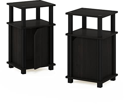 Furinno Just 3-stufiger Beistelltisch mit Tür, 2er-Set, Espresso/Schwarz