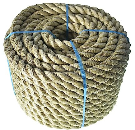 Corda intrecciata Manila a tre fili da 2,5 cm x 30,5 m, corda sintetica di canapa, utilizzata per interni o esterni, progetti fai da te, rimorchiatore commerciale marino