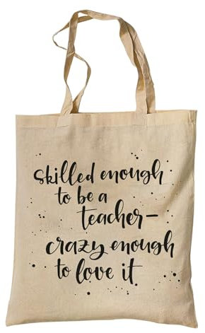 tradercat Jutebeutel bedruckt vintage 100% Baumwolle Stoffbeutel bedruckt tolles Geschenk für Lehrer, Jutebeutel aesthetic als modisches Accessoire mit Spruch (Skilled enough to be a teacher)
