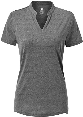 donhobo Damen Sport Fitness T-Shirt Kurzarm V-Ausschnitt Laufshirt Atmungsaktiv Schnell Trocken Shortsleeve Gym Yoga Top (Dunkelgrau, XXL)