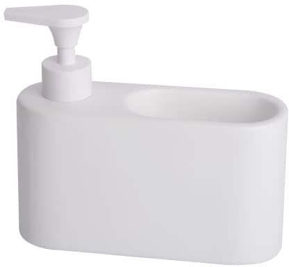 Kook Time Dispensador jabón Cocina Blanco Mate - jabonera Cocina con Guarda estropajos Fregadero - Apto para Cocina o como dosificador baño con Esponja - Cerámica Blanca Mate- 18 x 6 x 15.8 cm.