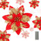 HCSSZ 12pcs Christmas Glitter Artificial Poinsettia Flowers with 12pcs Stems for Wedding Christmas Tree Faux Flowers New Year Ornaments Xmas Garland Wreath Decorations(Red, Gold)