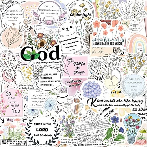 200pcs Inspired Christian Stickers, Bible Verse Stickers, Blossoms Stickers for Water Bottle Laptop Scrapbooking Decals Christian Gifts Bible Journaling Supplies