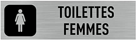 Pictogramme Toilettes Femmes (Q0004). Signalisation Porte - 170 X 50 mm - Autocollant souple ou plaque alu brossé 2mm. - Plaque aluminium brossé - Plaque aluminium brossé -