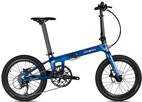 KABON Neues Upgrade Faltrad, 20 Zoll Carbon Fiber Rahmen mit Carbon Laufradsatz 9 Speed Mini City Bike Faltbares Fahrrad für Frauen Erwachsene Männer Ultra-Light (Chamäleon Blau)